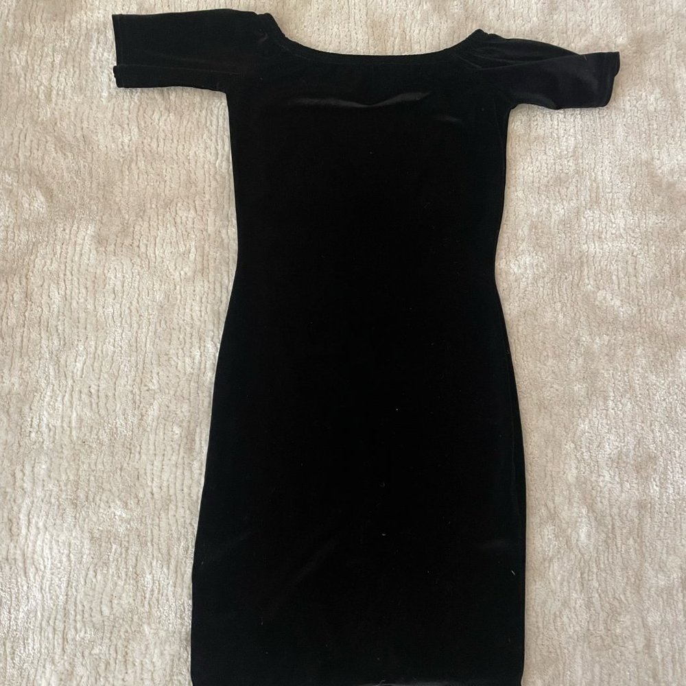 Black Veltvet Off the Shoulder Mini Dress